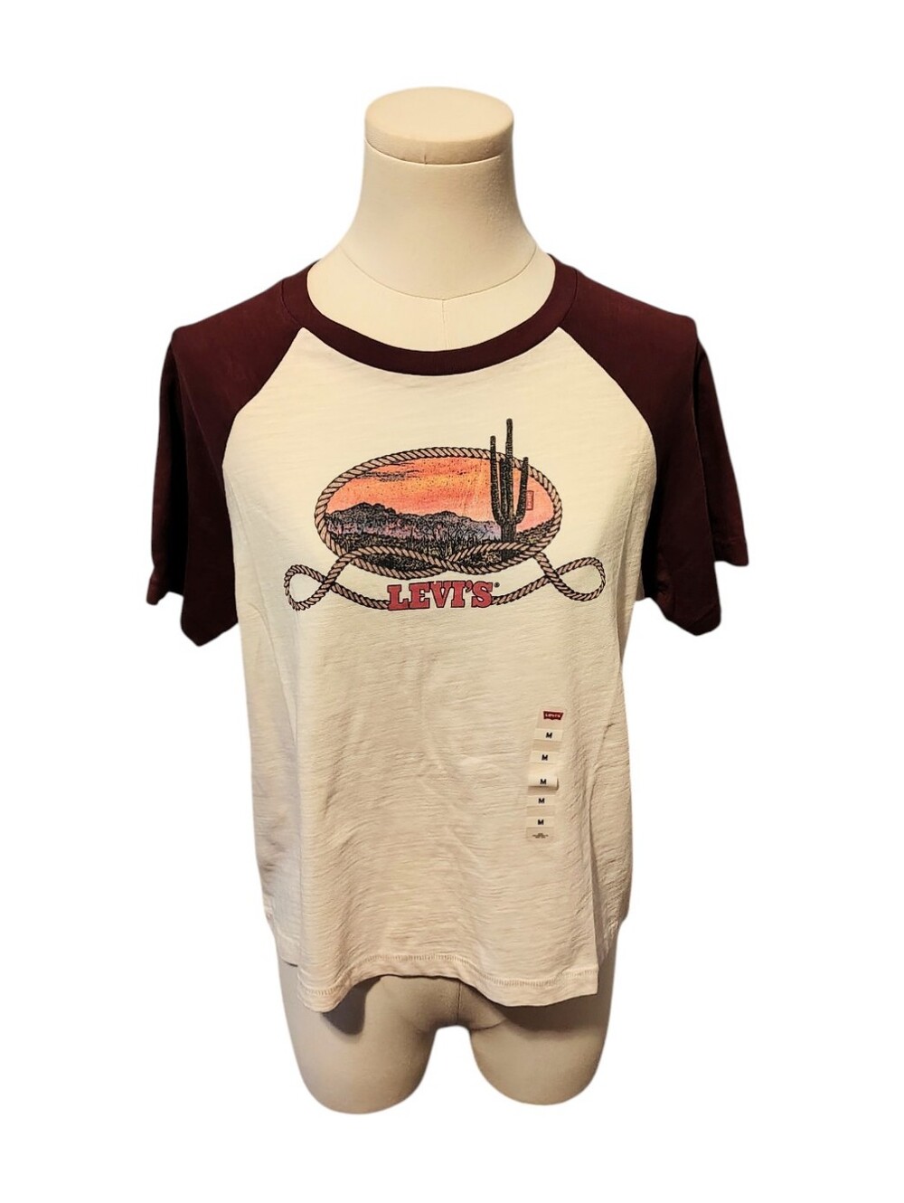 Levis Cream and Maroon Country Western Desert Cactus Lasso Tee Size Medium